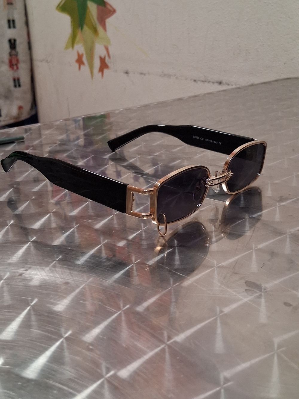 SHEIN Black and Gold Rectangular Sunglasses